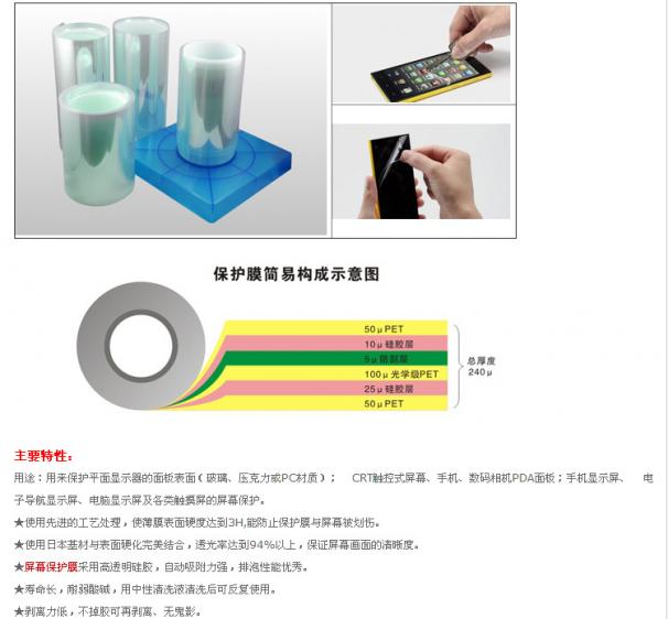 韩国三层PET保护膜材料 韩国硅胶保护膜原材料 无彩虹纹